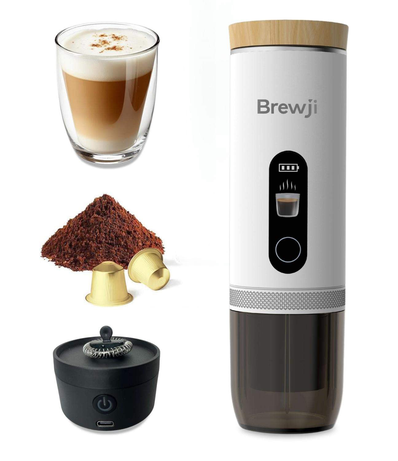 All-in-one, portable self-heating espresso machine w/milk frother